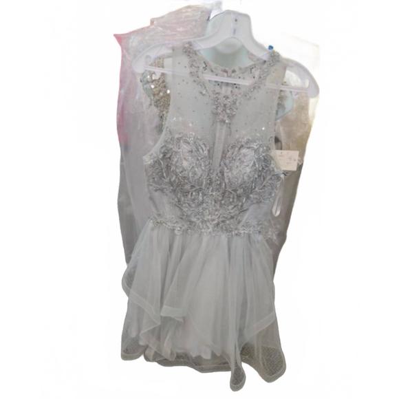 NEW KARISHMA CREATIONS women's beaded floral bodice tiered ruffle mini dress in